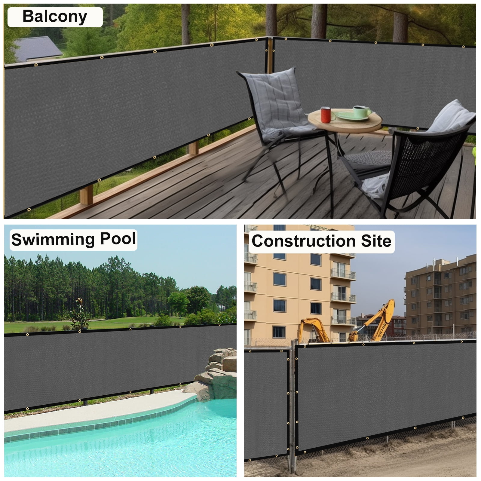 4'X50' HDPE Privacy Fence, Dark Grey