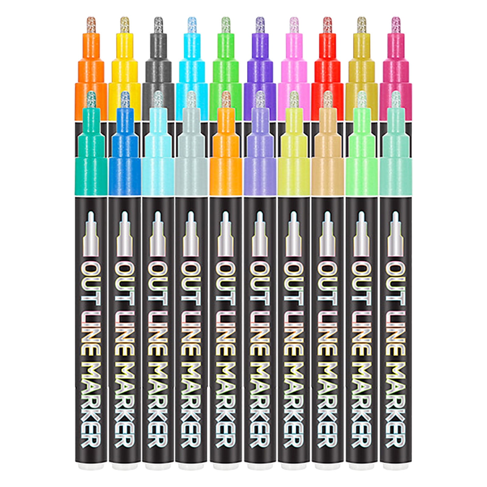 SDJMa Double Line Outline Markers Set, 24 Colors, Glitter Markers,  Self-Outline Metallic Markers, Outline Pens for Drawing, Drafting, Home  Office School Supplies 