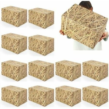 12pcs Hay Bales Paper Boxes Decor 15.7 x 9.8 x 9.8 Inch, Western Cowboy Party Straw Decor Box Photo Booth Props for Rustic Farm Country Farmhouse Retro Birthday Party Supplies