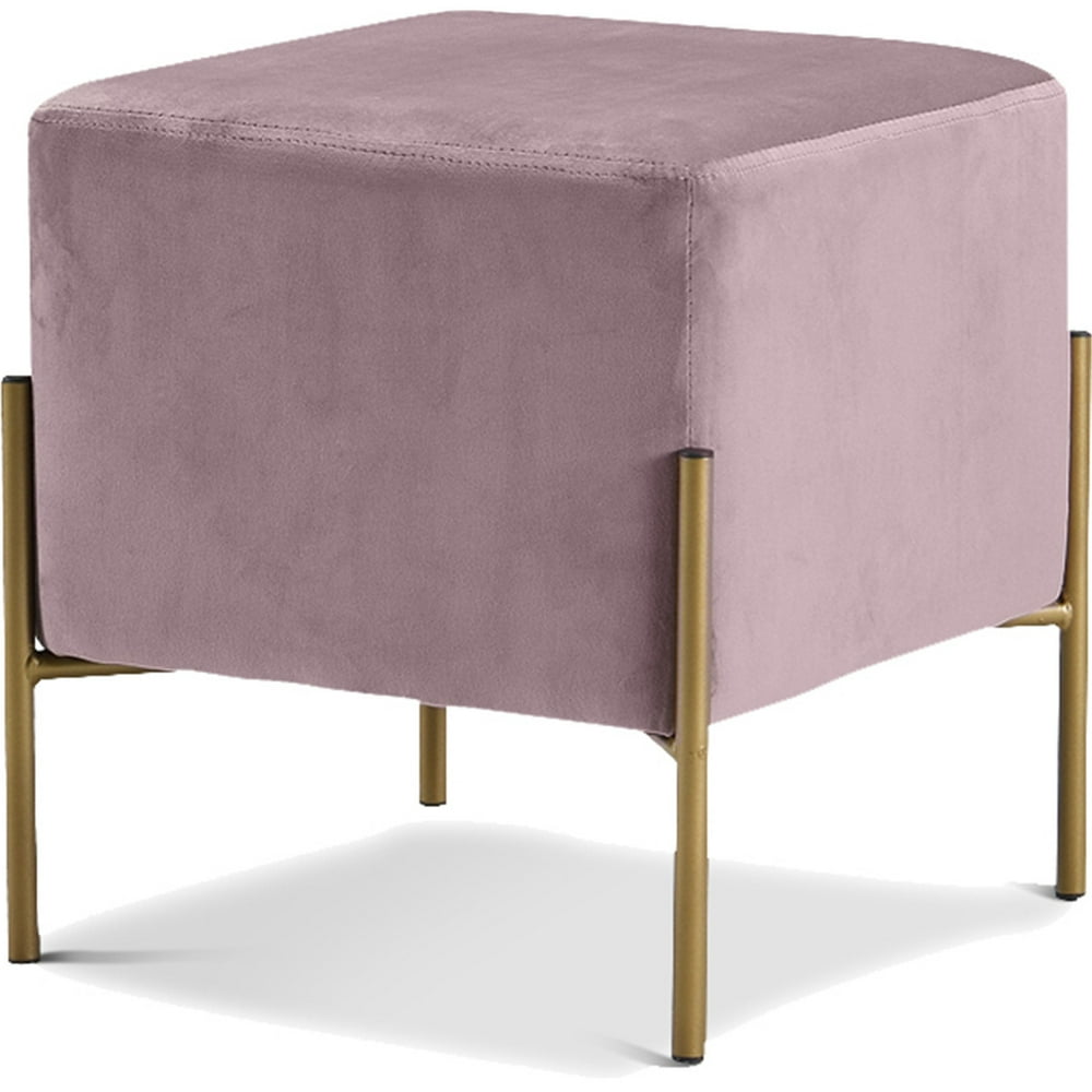 Meridian Furniture Contemporary Isla Pink Velvet Ottoman/Stool, 15.5" W
