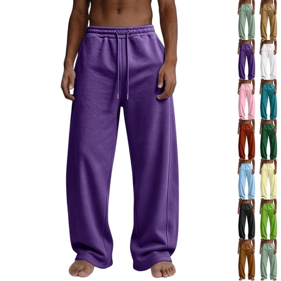 GrmtClth Baggy Sweatpant for Men Wide Leg Lounge Sweatpants Elastic Waist Drawstring Loose Joggers Athletic Pants with Pockets Dark Purple M