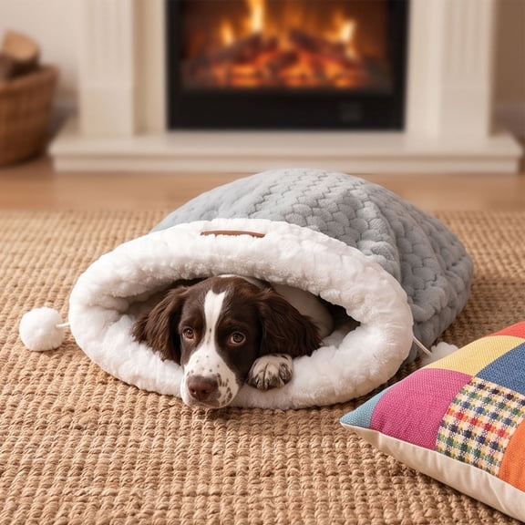 EBCUE Semi‑Enclosed Pet Sleeping Bag Bed, Removable Washable Warm Winter Cave, Deep‑Sleep Nest for Small‑Medium Cats Dogs Indoor Home All Season Winter Use Holiday Pet Supplies