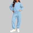 thumbnail image 4 of Hzzrkos Kids Casual Loose Solid Color Long Sleeve Hooded Zip Up Sweatshirt Jogger Pants Tracksuit Set Drawstring Active Outfit Lounge Set for Daily Wear Sky Blue, 4 of 7