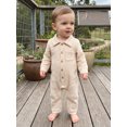 thumbnail image 3 of Cjfdfy Newborn Baby Boy Girl Fall Outfit Jumpsuit Collared Long Sleeve Button-down Pocket Solid Fall Romper Infant Crinkled Jumpsuit Soft Coming Home Fall Winter Outfit, 3 of 6