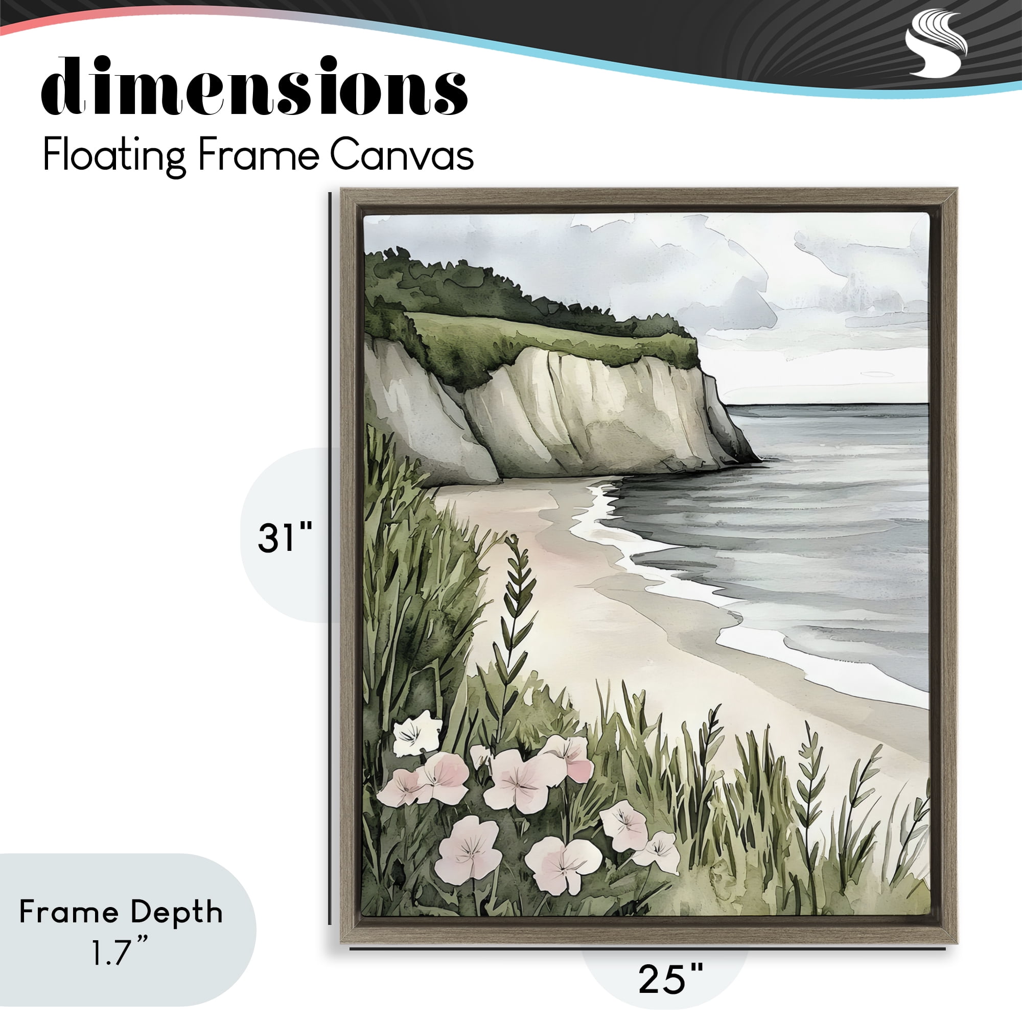 Stupell Industries Coastal Calm with Floral Blooms Brown Framed Floater Canvas Wall Art, design by Riley B