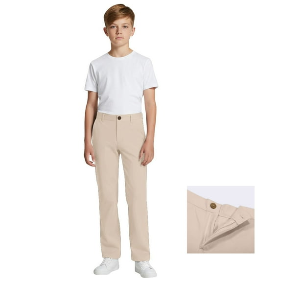 Uniform Pants for Boys Straight Pants with Pockets Pull On Chino Pants Stretch Pants Beige Uniform Pants Back To School Clothes Teen Boys Pants 11-12 Years