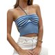 thumbnail image 2 of VISgogo - Chaleco de verano para mujer con cuello halter, estampado de rayas, sin mangas, fruncido, ajustado, recortado, sin mangas, camisola de punto VISgogo  moda, 2 of 9