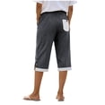 thumbnail image 4 of Yievot Striped Capri Pants for Women Button Slit Side Breathable Casual Summer Vacation Beach Cropped Trousers, 4 of 6