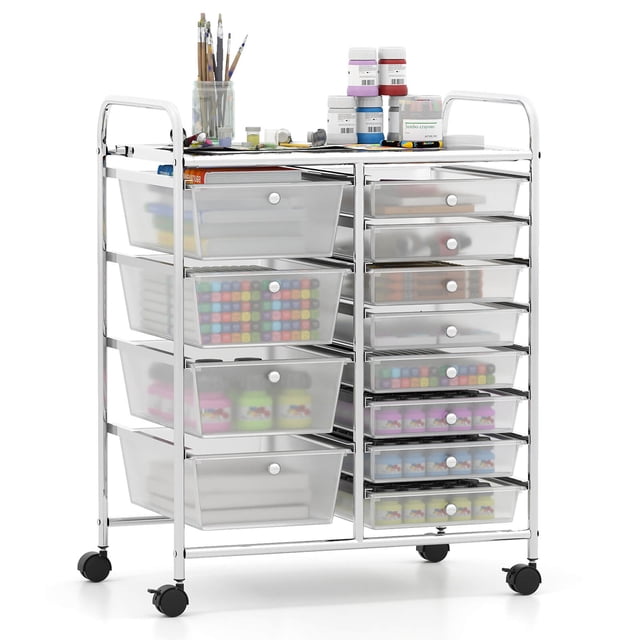 Costway 12-Drawer Rolling Storage Cart with Removable Drawers & Lockable Casters for Office Clear