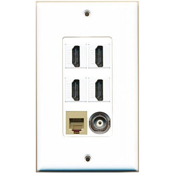 RiteAV - 4 Port HDMI 1 Phone RJ11 RJ12 Beige 1 BNC Wall Plate Decorative