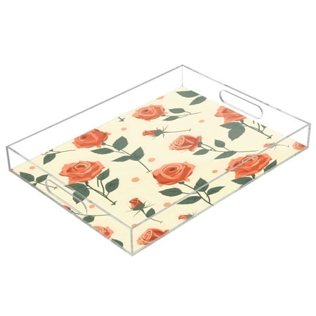 

Acrylic Tray 15.7*11.8*1.9 Inch Transparent Tray Food Tray Tea Cup Tray Serving Trays Cosmetics Storage Kitchen Table Bathroom Sundry Storage Rose Flower