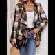 thumbnail image 5 of Cárdigan de Cuello Chal A Cuadros para Mujer, Chaqueta de Franela Larga con Abertura Frontal, Abrigo Corto A Cuadros, Ropa de Otoño Caqui XL, 5 of 9
