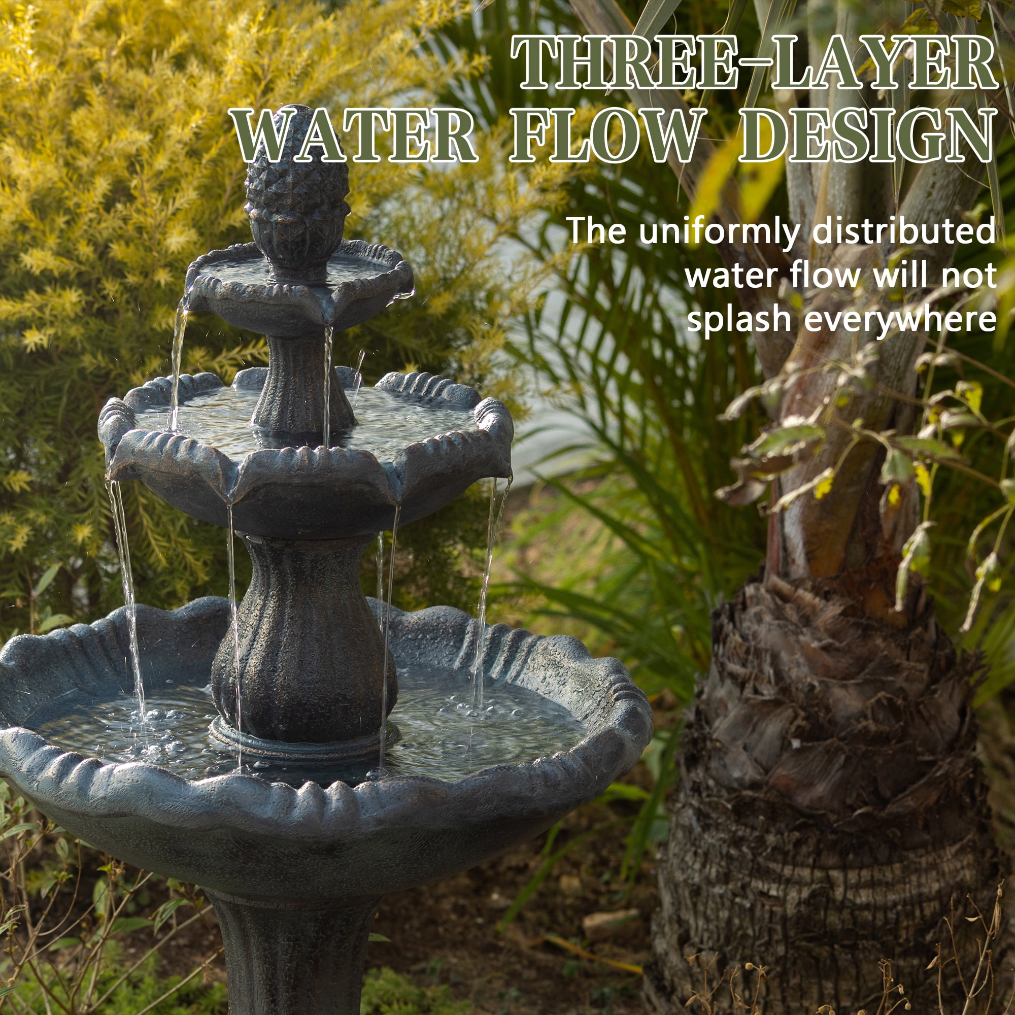 48.03" Outdoor Water Fountain, 3-Tiers water feature Outdoor Freestanding Waterfall Fountains for Garden, Patio