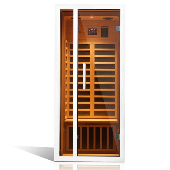 Vanity Art 1 Person Extendable FAR Infrared Sauna for Home, Hemlock Wood Low EMF 6 Carbon Heaters Indoor Saunas with LED Lights, Bluetooth Speaker, Digital Control Panel, and Seating Bench
