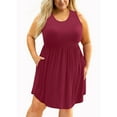 thumbnail image 2 of Womens Sleeveless Dresses Plus Size Round Neck Pockets Solid Color Dresses Red XXL, 2 of 4