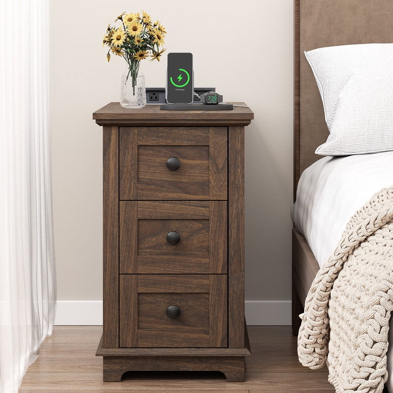 PLAMLE End Table with 3 Drawers for Living Room,Nightstand Sofa Side Table with Charging Station,End Table.