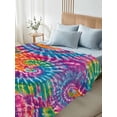 thumbnail image 4 of Colorful California King Size Flat Sheet, Wrinkleproof & Fadeproof Cooling Flat Bed Sheet Only, Ethnic Modern Abstract Watercolor Tie-Dye Breathable Soft Bedding Top Sheets 108 x 98 Inches, 4 of 8