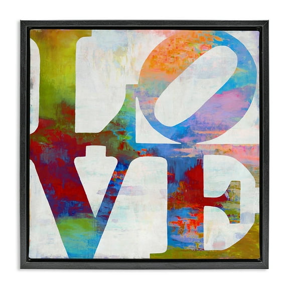Stupell Industries Love Rainbow Background Typography Typography Painting Black Floater Framed Canvas Art Print Wall Art, 18 x 18