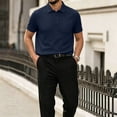 thumbnail image 2 of Breeze Polo Shirts for Men Beer Belly Short Sleeve Collared Quick Dry Textured Ultra Comfortable Shirts for Office Summer Daily Navy L, 2 of 5