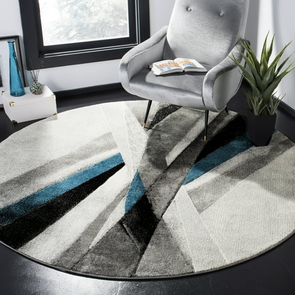 Safavieh Hollywood Jennifer Abstract Area Rug, Gray/Teal, 6'7" x 6'7" Round