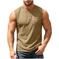thumbnail image 2 of Eltusu Men's Tank Tops with Pockets, Sleeveless Button Basic Crew Neck Muscle Shirts Khaki Size M, 2 of 6