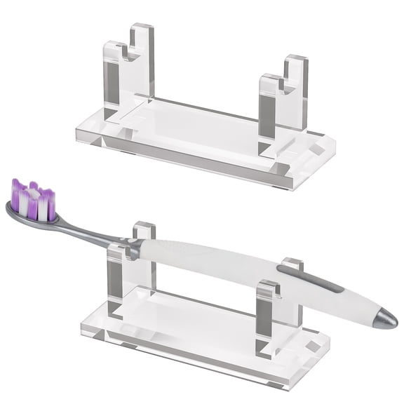 Linkidea 2 Pack Acrylic Countertop Manual Toothbrush Holder for Bathroom, Unique Vanity Organizer Brush Stand, Compatible with Oral-B CrossAction, Philips Sonicare One (Clear)