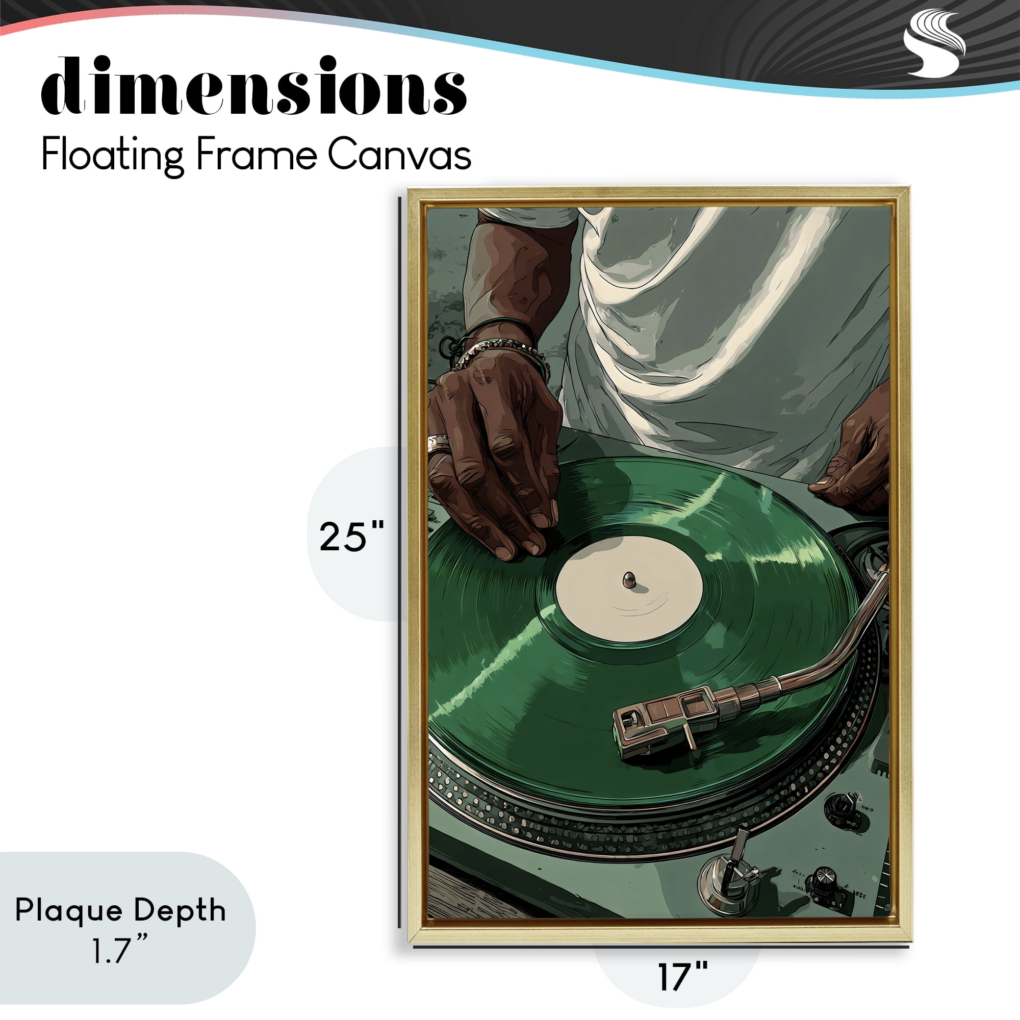 Stupell Industries DJ Spinning Green Record Gold Framed Floater Canvas Wall Art, design by Franklyn Gregory