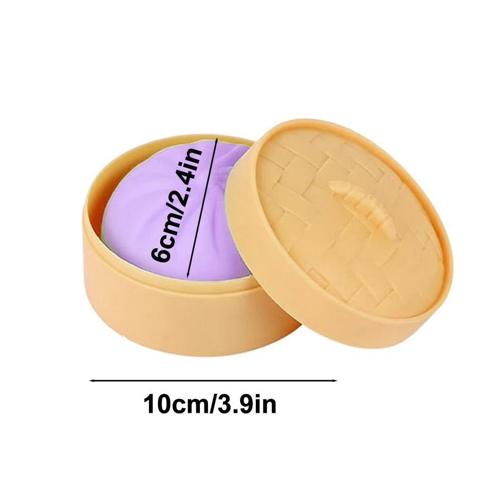 4 PCS Dumpling Stress Balls Fidget Sensory Toy Set, Realistic Steamed Bun Squeeze Toy with Steamer, Soft TPR Dough Ball Hand Toy for Anxiety Relief and Desk Decor