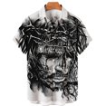 thumbnail image 3 of Camisas hawaianas con estampado 3D de Dios, Jesús, María, para hombre, camisetas casuales de manga corta con estampado 3D, camisetas de gran tamaño, ropa superior, camisas con botones para hombre, blu, 3 of 5