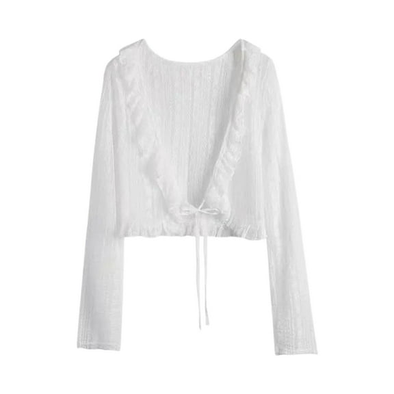 Hcyirli Women Elegant Cardigan Thin Outfit with Lace Detail Shawl Jacket Outerwear for Women with Short and Long Sleeve Options White Average