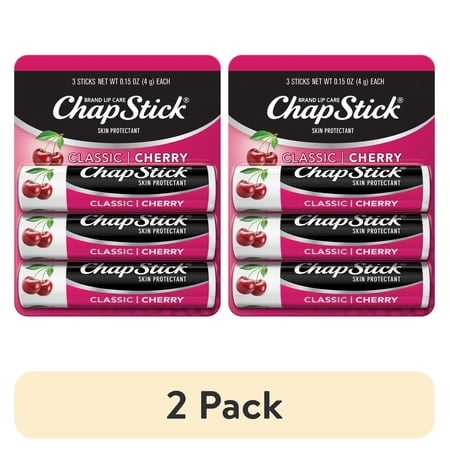 (2 pack) ChapStick Classic Cherry Flavored Skin Protectant Lip Balm Tube 0.15 oz 3 Pack