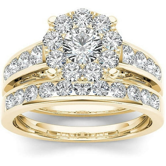 1-1/2 Carat T.W. Diamond 10kt Yellow Gold Cluster Engagement Ring Set