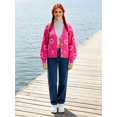 thumbnail image 3 of NAYTOAO Women Heart Print Fuzzy Knit Button Down Cardigan, V Neck Long Sleeve Sweater Outerwear, Casual Fall Knit Jacket, 3 of 5