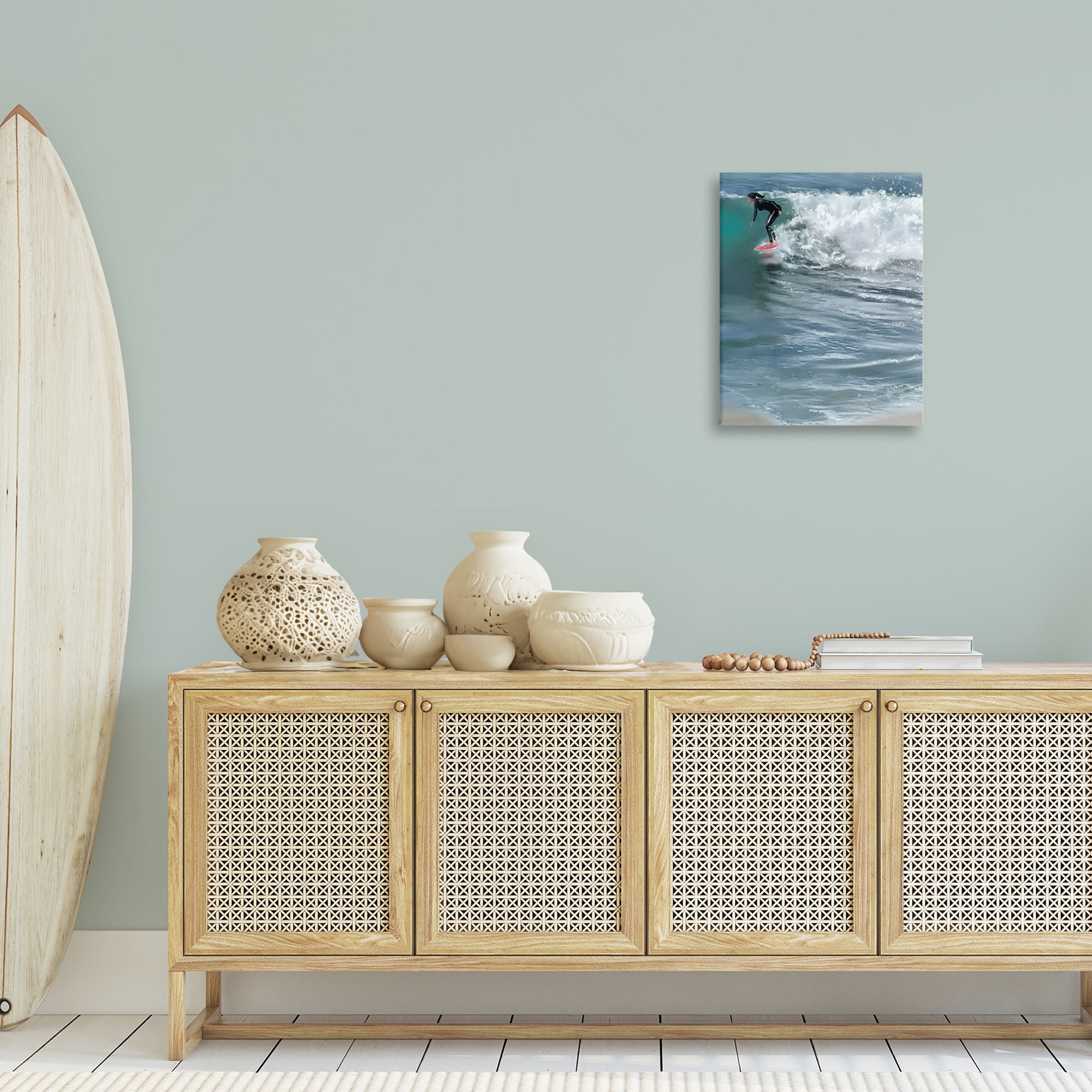Stupell Industries Cali Surfer Girl Sports Painting Gallery Wrapped Canvas Art Print Wall Art, 16 x 20