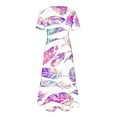 thumbnail image 6 of Penkiiy Women's Summer Feather Print Casual Short Sleeve Crewneck Basic Swing T Shirt Dress Flowy Beach Vacation Sundress M White, 6 of 6