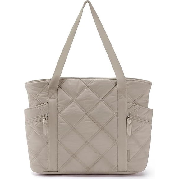 RKXQT Tote Bag for Women, Puffer Carry On Tote with Zipper, Travel Essentials Quilted Nurse Travel Bag Color: Almond Milk Color: Grey