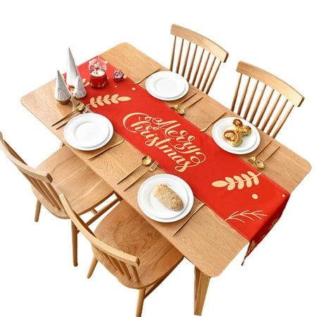 

HIABIO Nordic Style Merry Christmas Rectangle Table Runner Letters Printed Red Green Tablecloth for Home Party Xmas Decoration