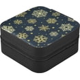 thumbnail image 3 of PU Leather Jewelry Box, Golden Snowflakes on Deep Blue Travel Jewelry Case Portable Jewelry Organizer Storage Holder Boxes for Women Girls for Necklace Bracelet Earrings Rings, 3 of 7