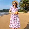 thumbnail image 4 of Fotbe Pink bows Vestido Largo de Moda para Mujer, Vestido Tipo Camiseta con Manga Corta y Estilo Casual a Rayas y Bloques de Color, 4 of 6