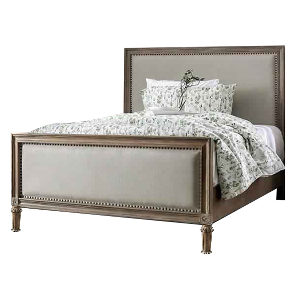Benzara Fabric California King Bed with Storage Bench Footboard, Gray