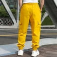 thumbnail image 4 of Domuza Cargo Pants Mens Casual Cargo Joggers Pants Drawstring Stretch Loose Work Pants Tapered Sweatpants Yellow XL, 4 of 4