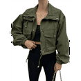 thumbnail image 2 of Womens Cropped Jacket Zip Up Oversized Utility Anorak Coat with Pockets Green XL, 2 of 8