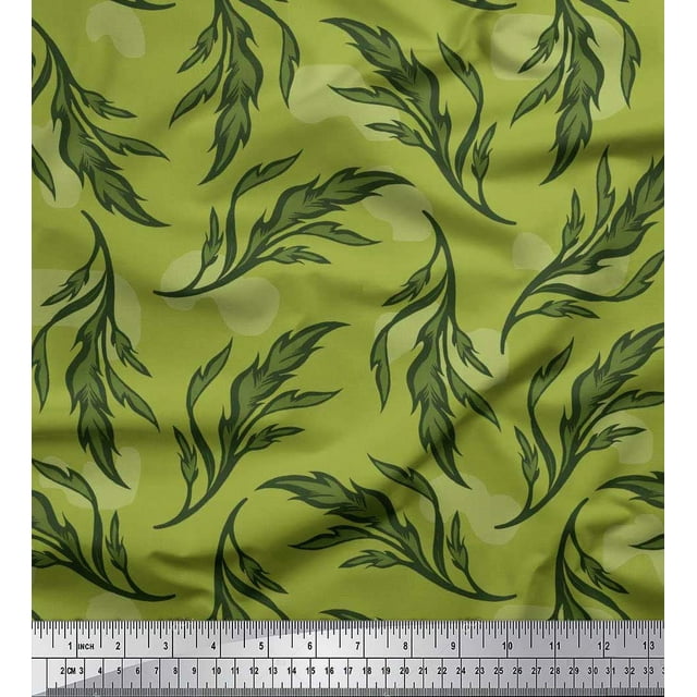 Soimoi Polyester Crepe Fabric Artistic Leaves Printed Fabric 1 Yard 52 Inch Wide