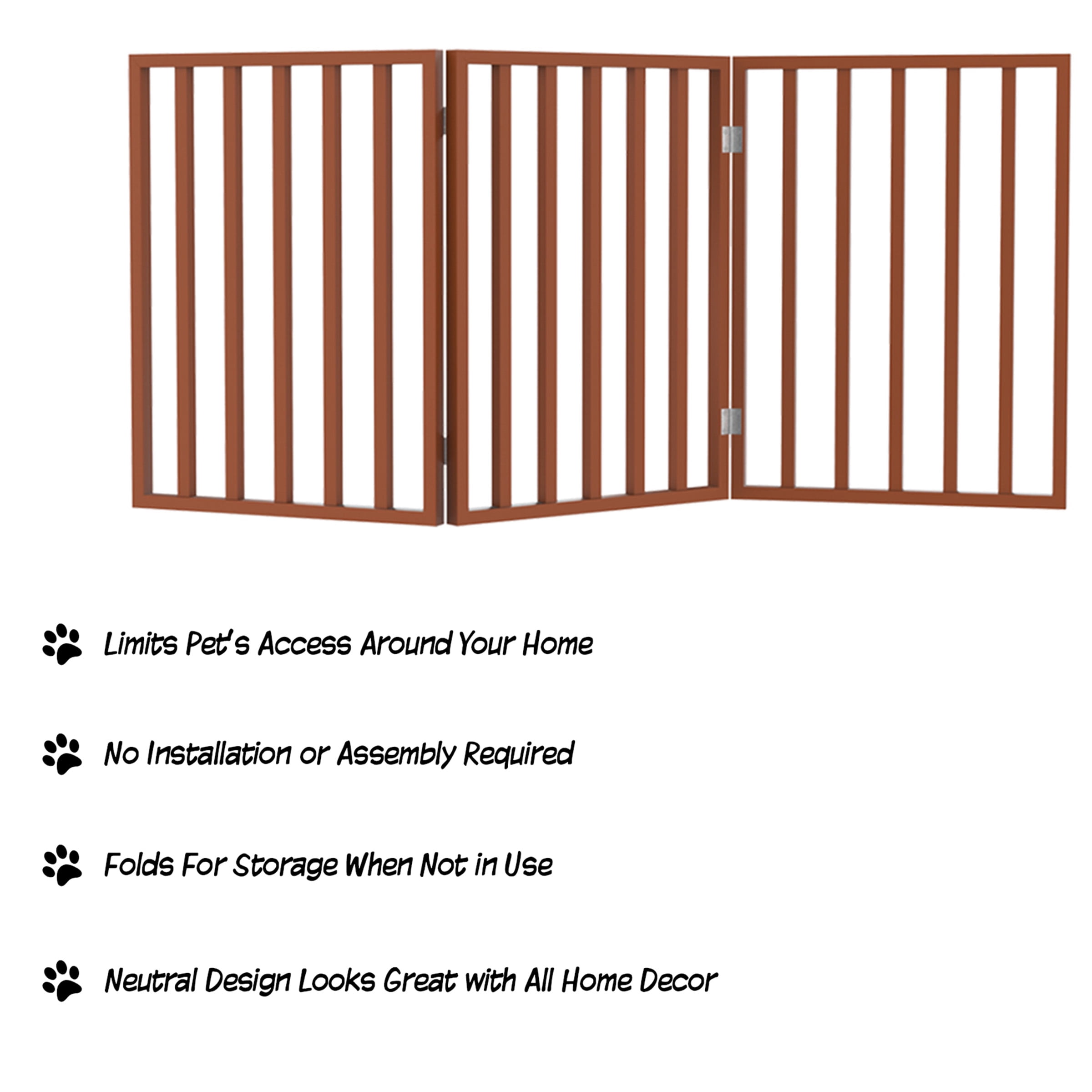 3-Panel Indoor Pet Gate & Foldable Dog Fence 54x24 Inch Freestanding Adjustable Puppy Barrier for Dogs & Small Pets | Expandable Safety Room Divider for Homes & Doorways by PETMAKER (Mahogany)