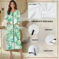 thumbnail image 5 of FKELYI Green Palm Leaf Hibiscus Flower Print Women Zipper House Robes Nightgowns with 2 Pockets Zip-up Front Sleepwear Dress Comfy Loungewear for Fall Winter Indoor Outdoor, XL, 5 of 6
