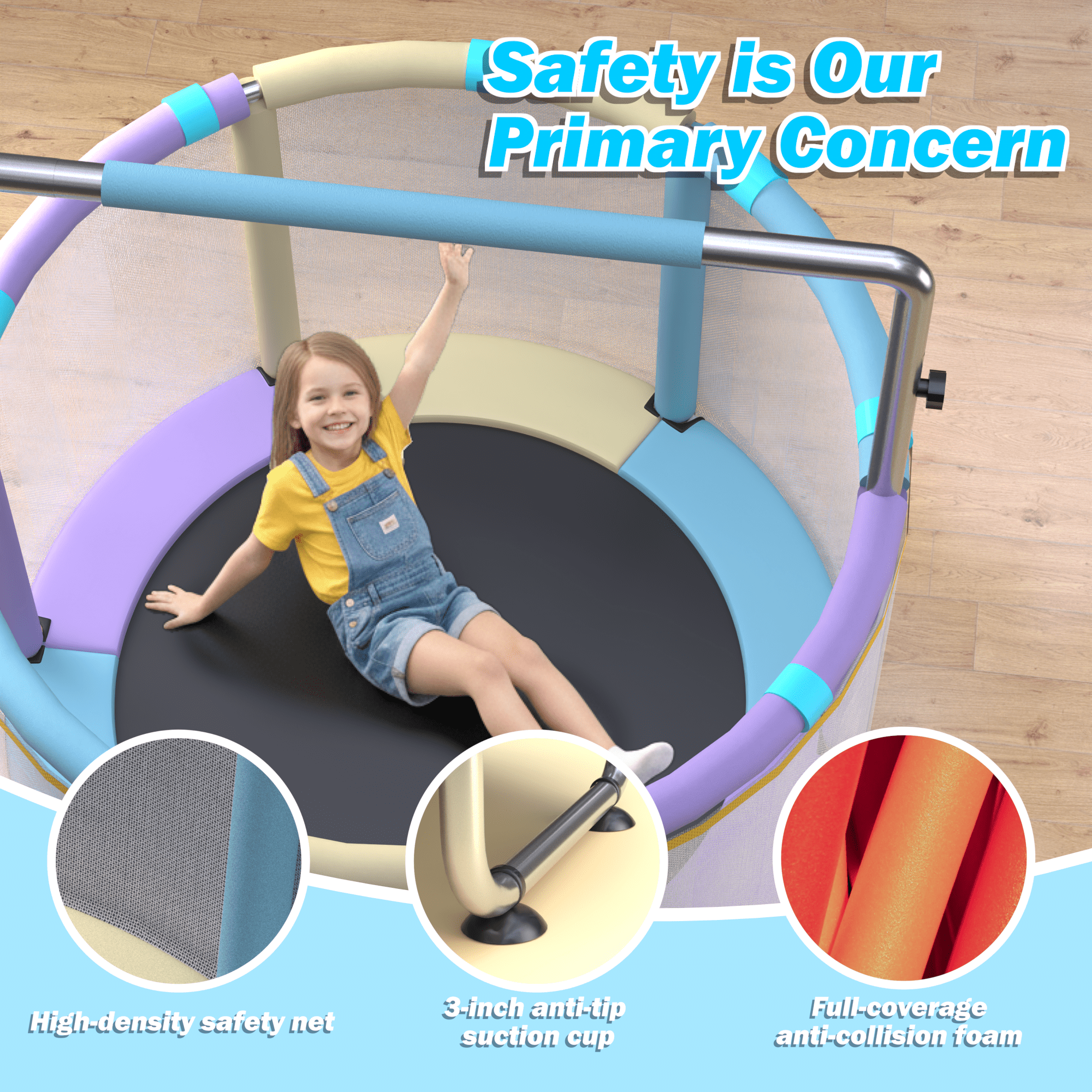 Trampoline for Kids 55inch Toddler Mini Small Trampoline Outdoor Indoor Basketball Hoop, Swing, Gift for Baby, Toddlers & Kids Ages 3-6