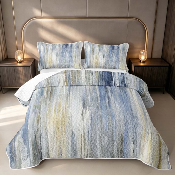 Erosebridal Oil Painting Twin Quilt Set, Blue Gray Ombre Twin Coverlet Set, Reversible 2-Piece 1 Bedspread and 1 Pillowcase