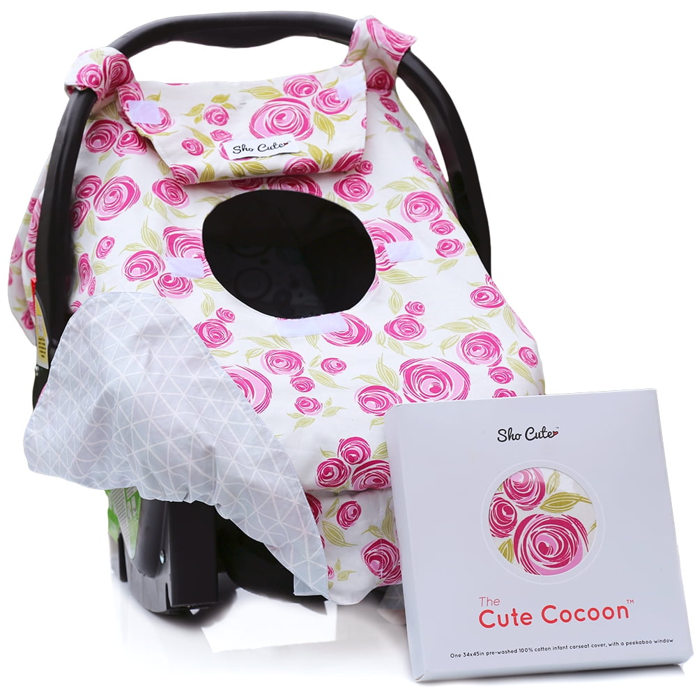 baby car seat cover canopy cotton set fit most seat 3D pink white grey flower