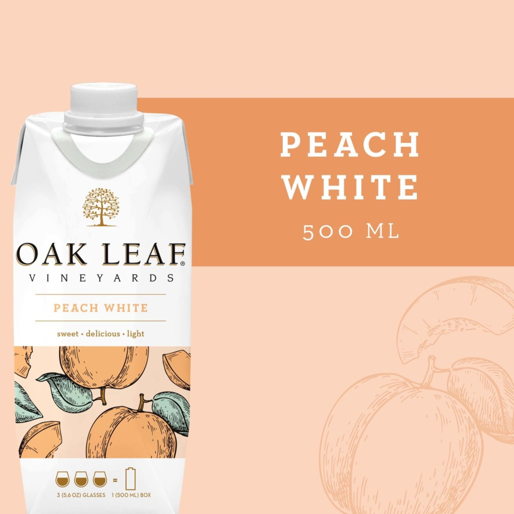 Oak Leaf Vineyards Sweets Peach White California Flavored Wine, 500 ml Tetra-Pak, 8.5% ABV