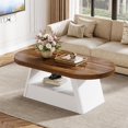 thumbnail image 4 of Finmind 47" Oval Coffee Table for Living Room, Wood Modern Center Table, Walnut, 4 of 5